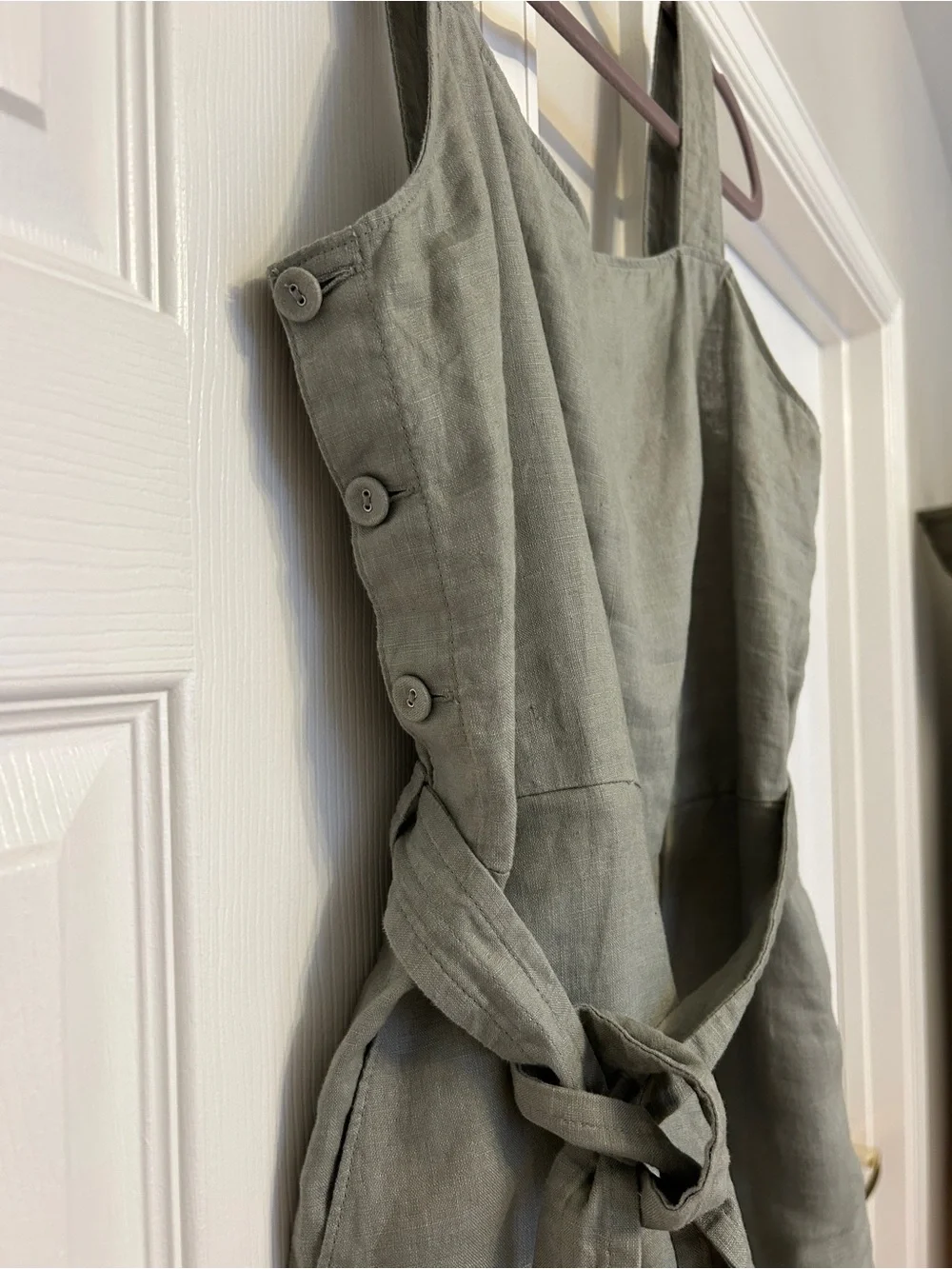 Everlane Linen Side-Tie Jumpsuit in Sage